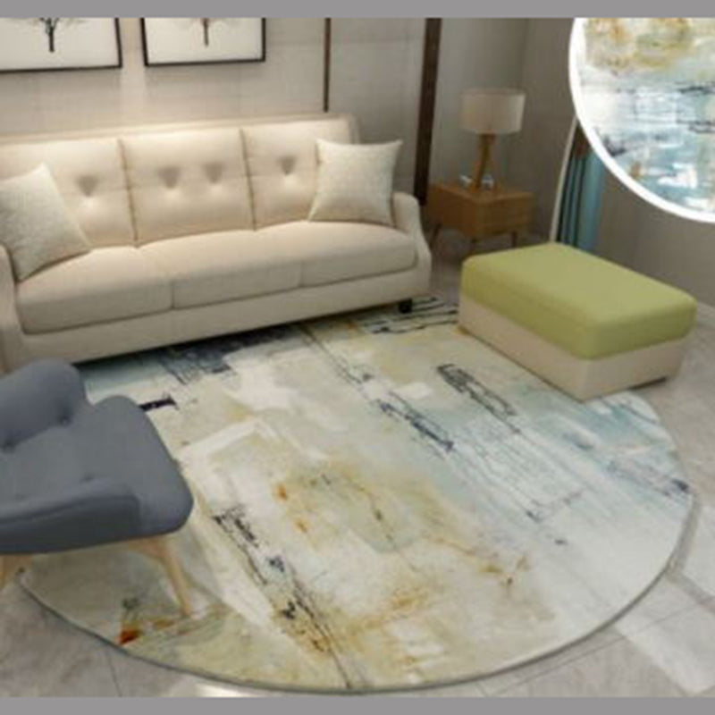 Brown Indoor Room Area Rug Contemporary Abstract Carpet Polyester Anti-Split Rug