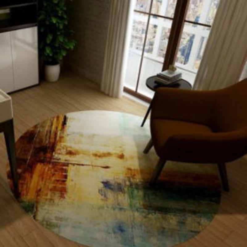 Brown Indoor Room Area Rug Contemporary Abstract Carpet Polyester Anti-Split Rug