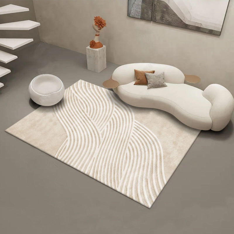 Funky Artistic Area Rug Apricot Stripe Print Carpet Polyster Stain Resistant Rug for Living Room