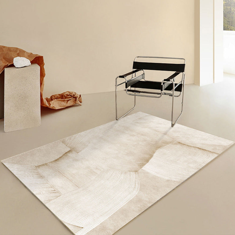 Beige Modern Rug Polyester Stripe Carpet Anti-Slip Area Rug for Living Room