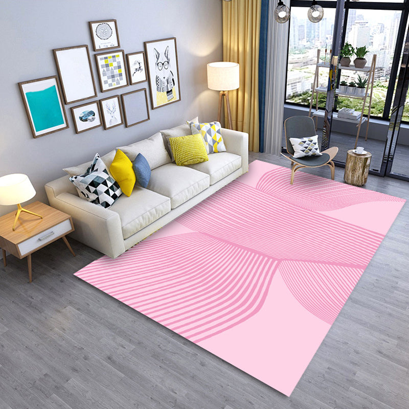 Beige Modern Rug Polyester Stripe Carpet Anti-Slip Area Rug for Living Room