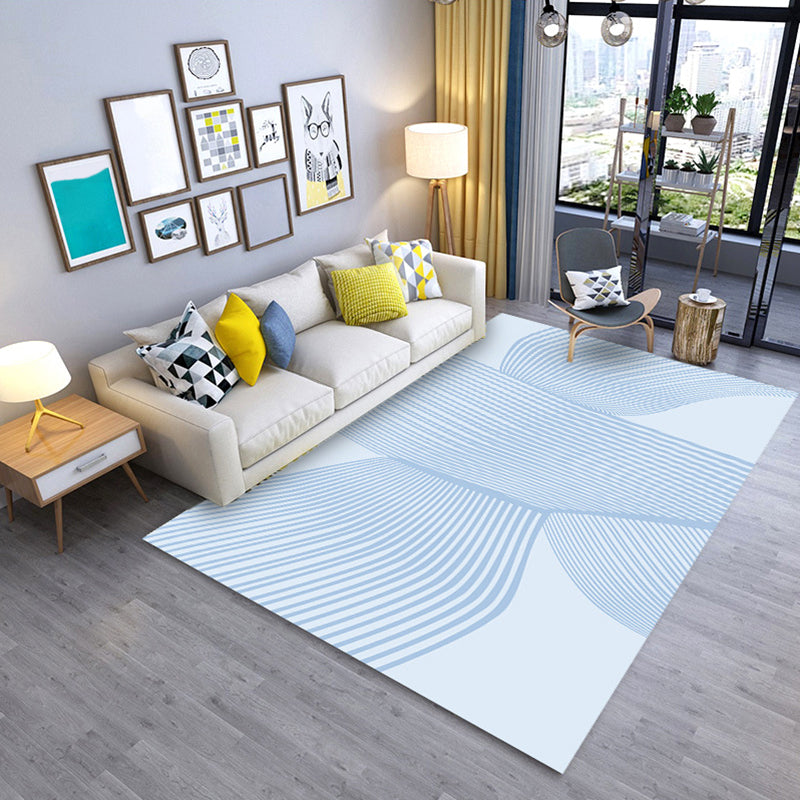 Beige Modern Rug Polyester Stripe Carpet Anti-Slip Area Rug for Living Room