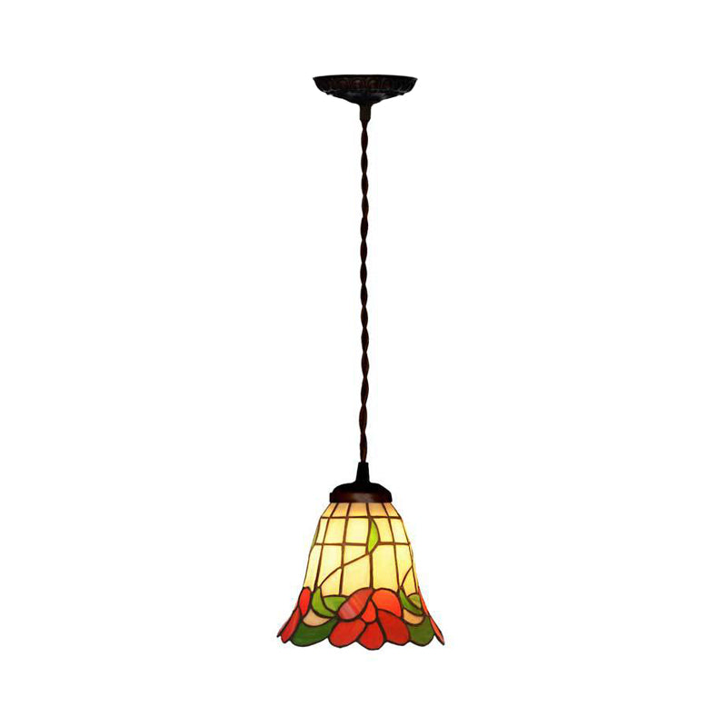 1 Light Bell Ceiling Pendant Mediterranean Red/Pink/Blue Cut Glass Suspension Lighting for Kitchen