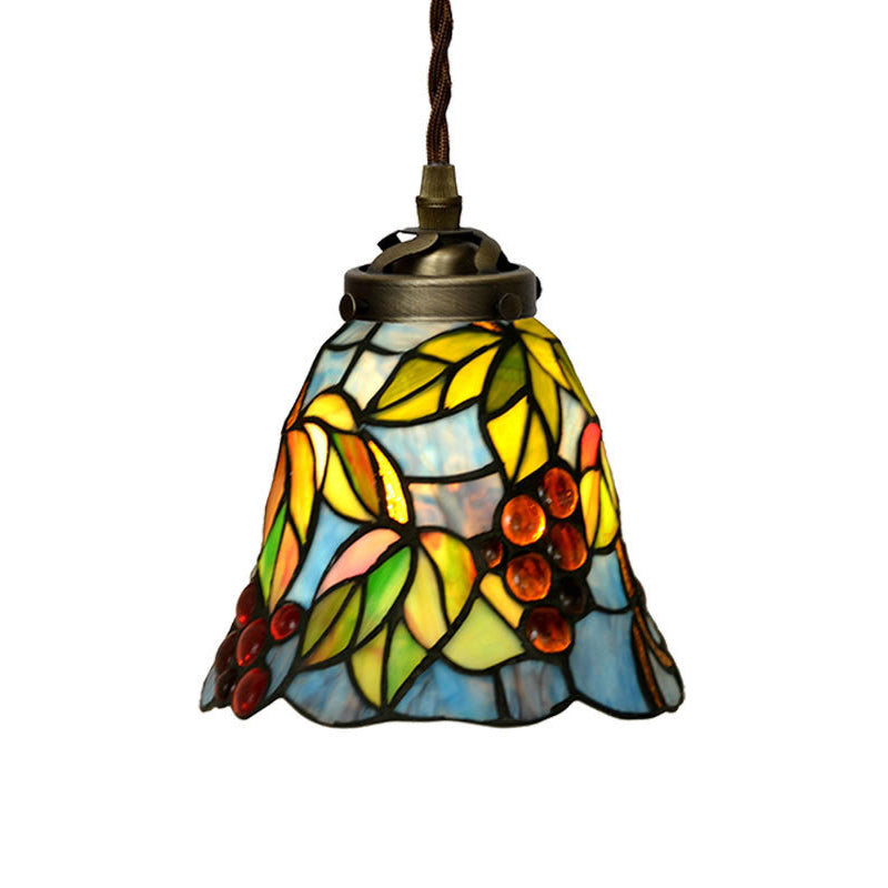 1 Light Bell Ceiling Pendant Mediterranean Red/Pink/Blue Cut Glass Suspension Lighting for Kitchen