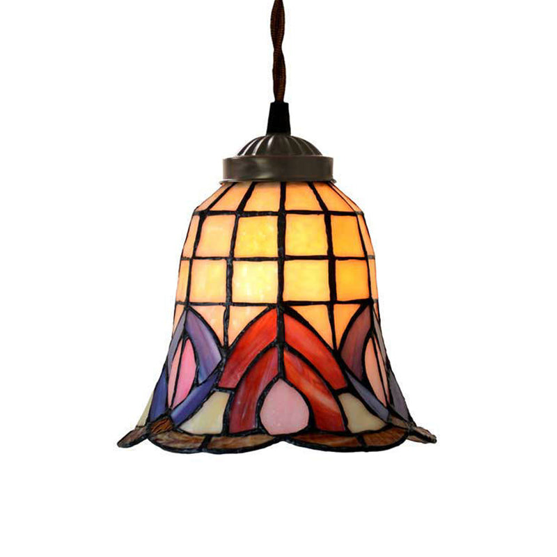 1 Light Bell Ceiling Pendant Mediterranean Red/Pink/Blue Cut Glass Suspension Lighting for Kitchen