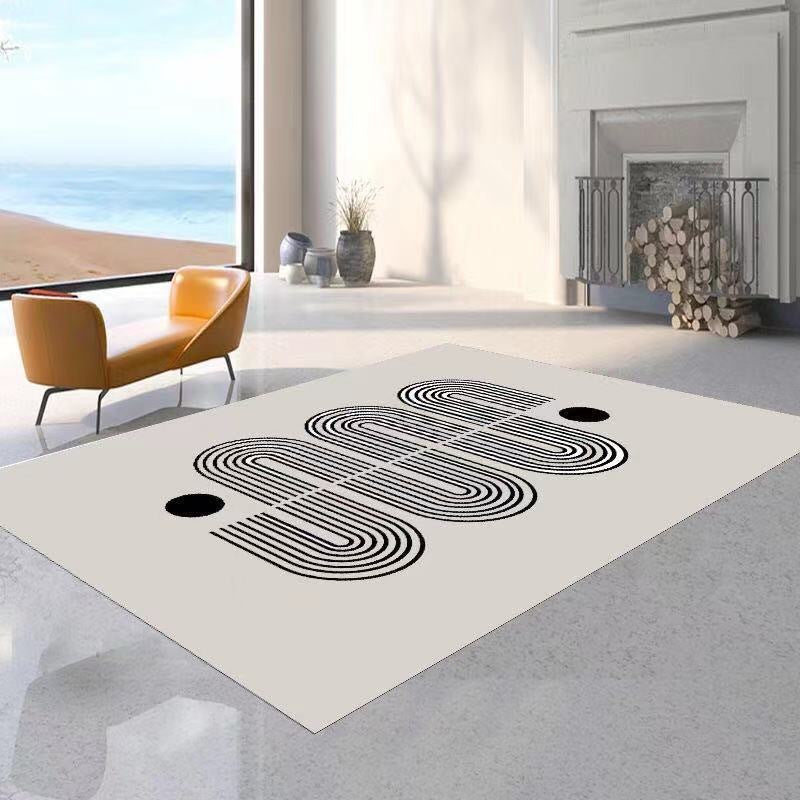 Modern Abstract Carpet Beige Polyester Area Rug Anti-Slip Indoor Rug for Home Decor