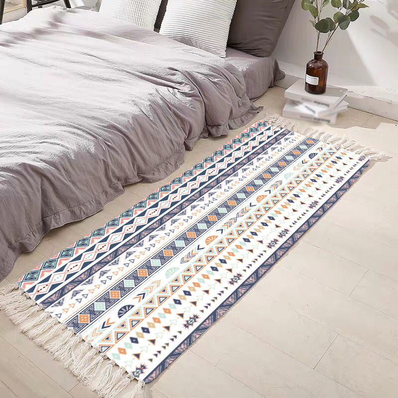 Black Bohemian Carpet Polyester Americana Print Rug Area Responne Fringe Area For Bedroom