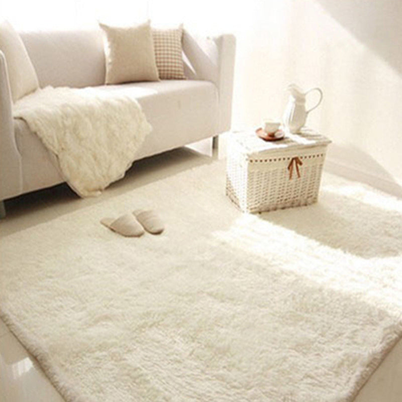 White Solid Color Area Rug Polyester Casual Carpet Shad Rug for Living Room