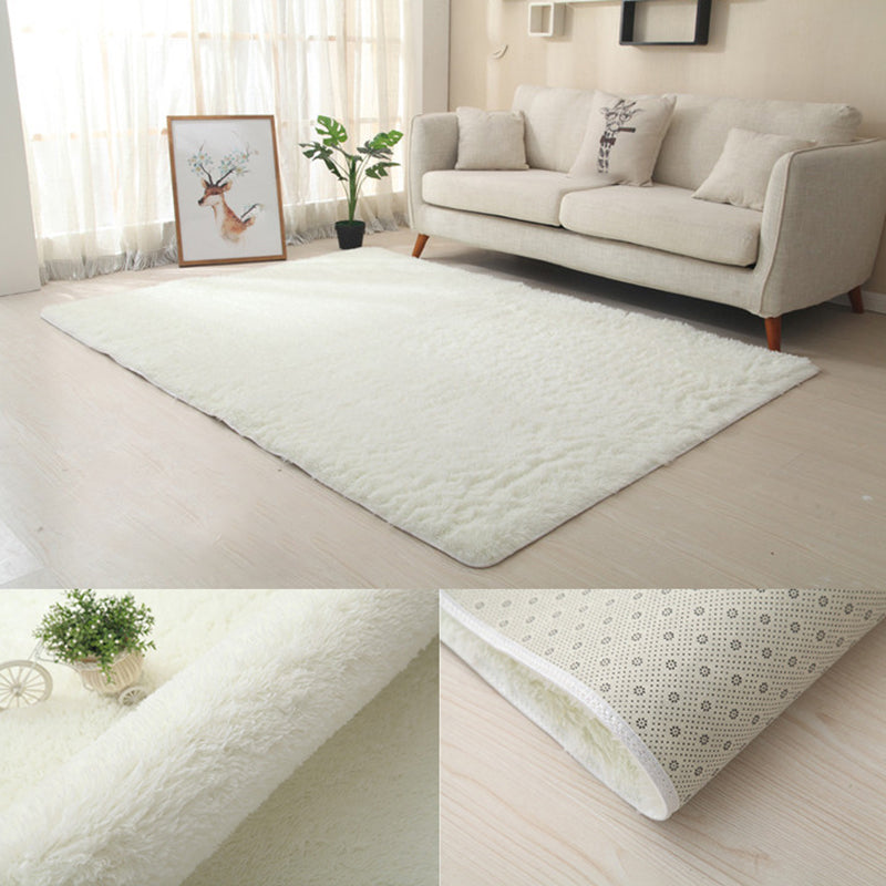 White Solid Color Area Rug Polyester Casual Carpet Shad Rug for Living Room
