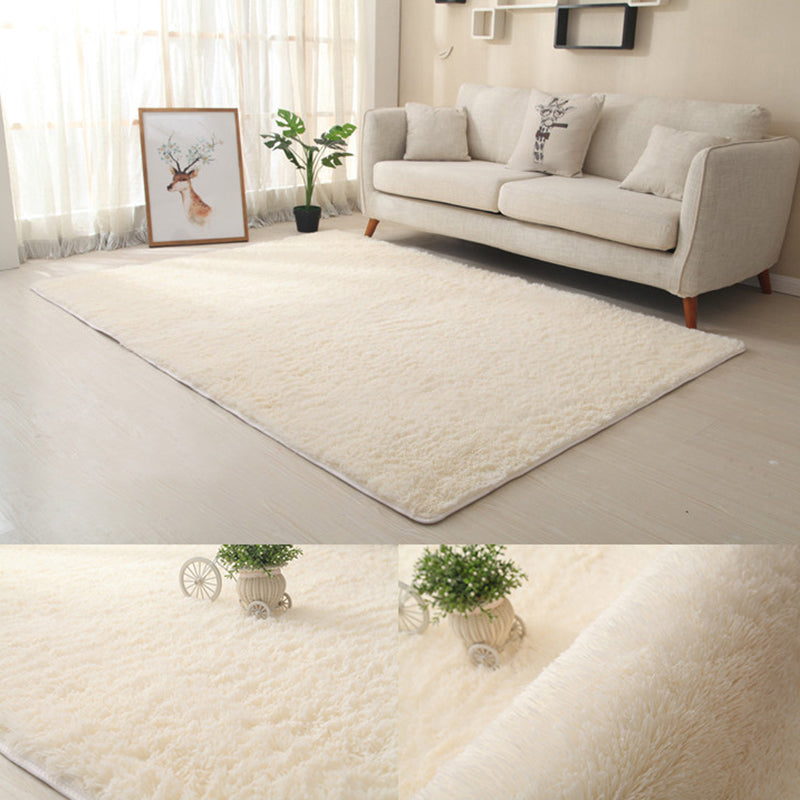 White Solid Color Area Rug Polyester Casual Carpet Shad Rug for Living Room
