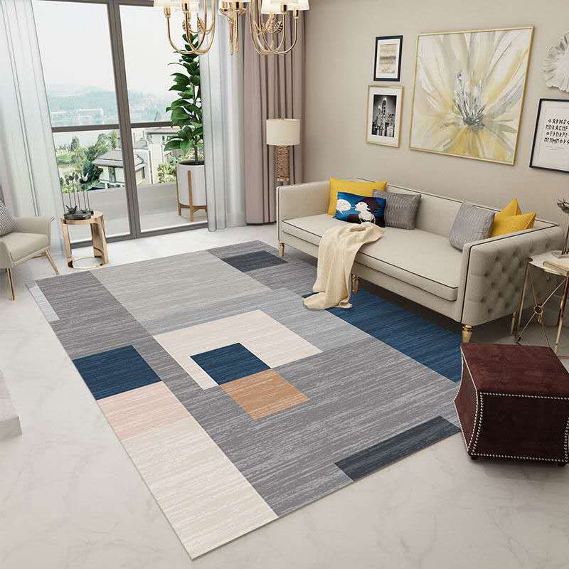 Geometric Indoor Rug Patchwork Casual Area Rug Polyester Anti-Slip Carpet for Living Room