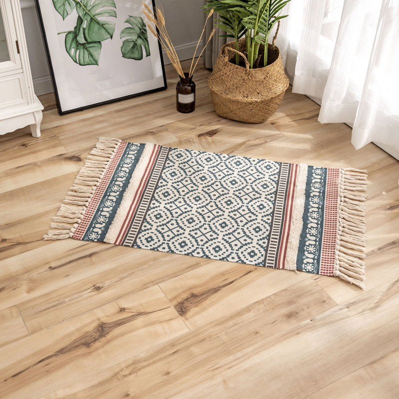 Fancy Beige Bohemian Carpet Polyester Americana Pattern Area Rug Fringe Rug for Home Decoration