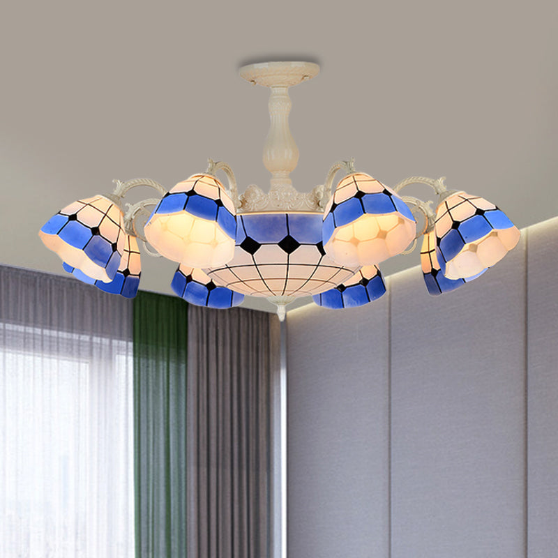 9/14 Luces Semi Flush Lightsing Lámpara de techo de vidrio de corte azul estampado de estilo Tiffany para sala de estar para sala de estar