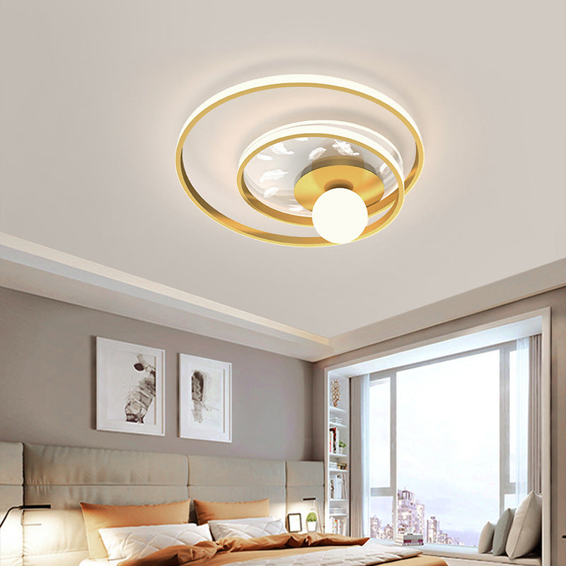 Plafonnier circulaire en métal doré, montage encastré, Style moderne, pour chambre à coucher