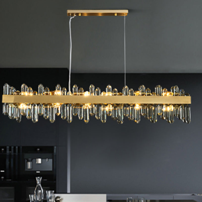 Gold Crystal Linear Ceiling Pendant Contemporary Island Lighting Fixtures for Dining Room