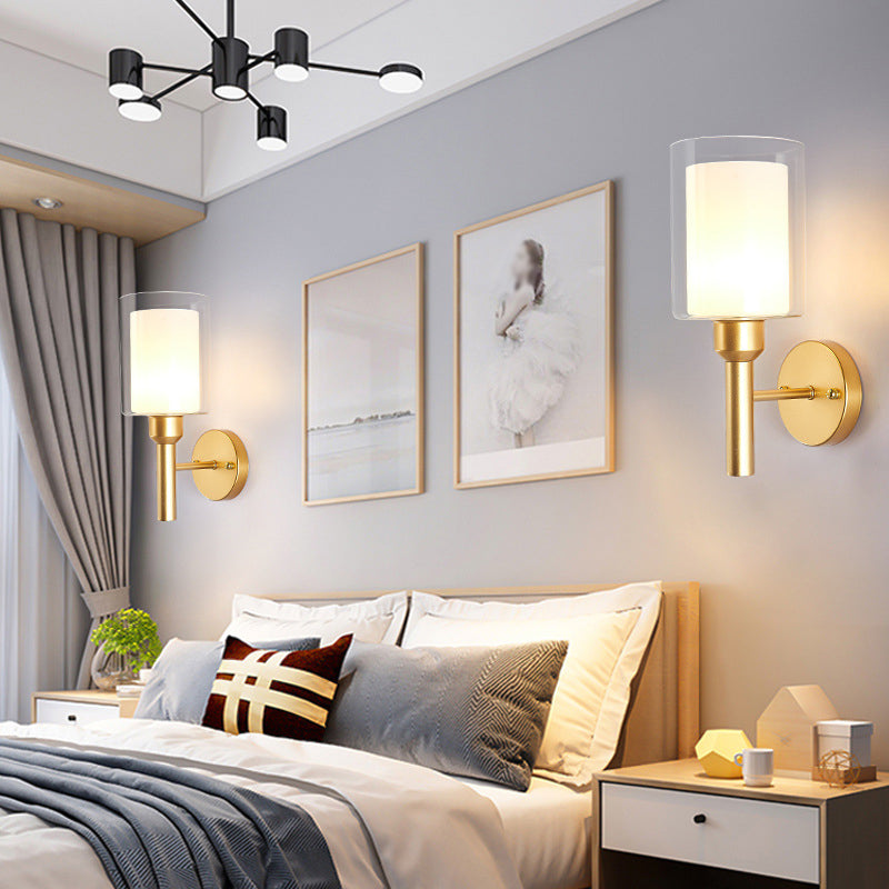 Glass Gold Wall Lamp in Modern Luxury Style Wrought Iron Wall Sconce for Bedroom