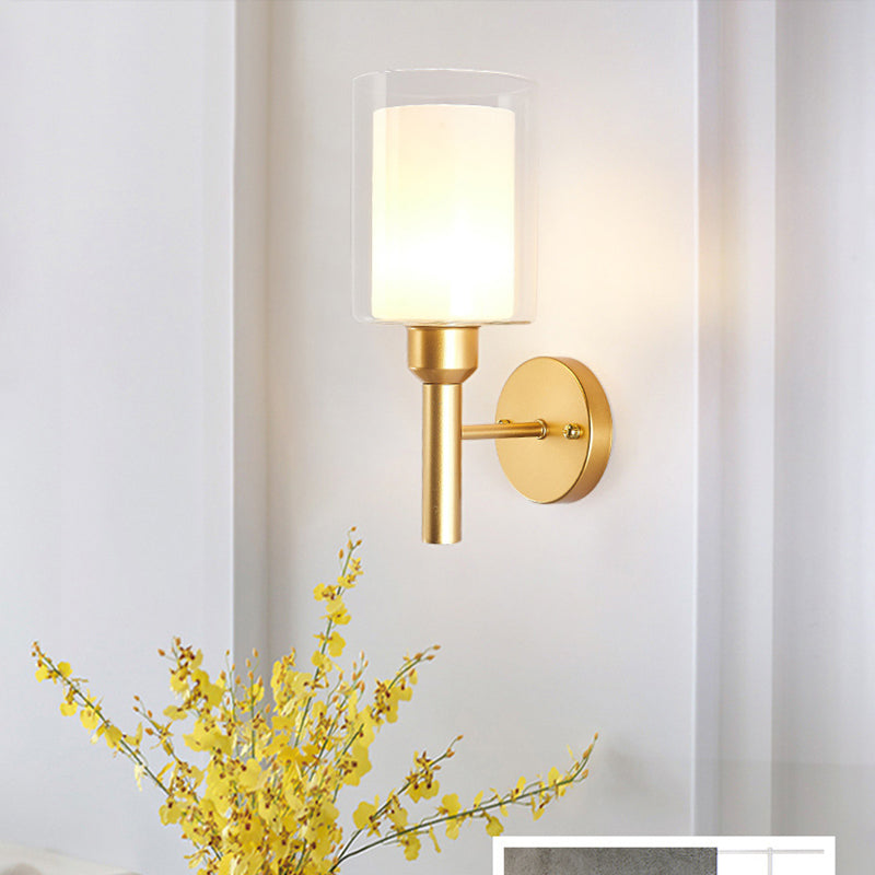 Glass Gold Wall Lamp in Modern Luxury Style Wrought Iron Wall Sconce for Bedroom