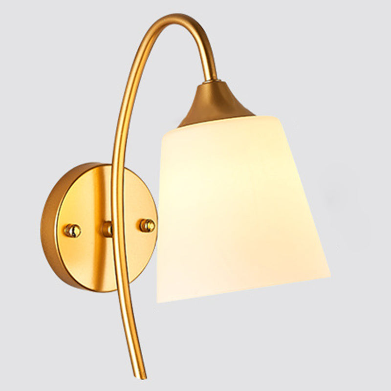 Gold Geometric Wall Lamp in Modern Creative Style Wrought Iron Wall Sconce with White Glass Shade