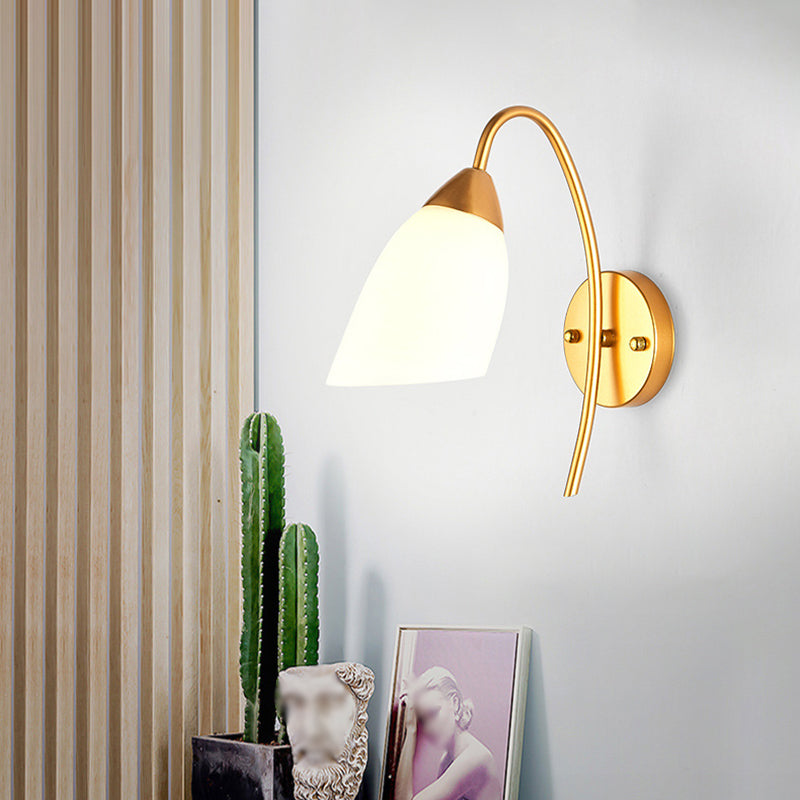 Gold Geometric Wall Lamp in Modern Creative Style Wrought Iron Wall Sconce with White Glass Shade