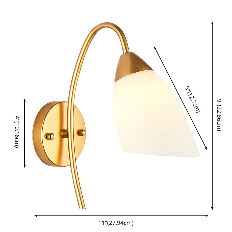 Gold Geometric Wall Lamp in Modern Creative Style Wrought Iron Wall Sconce with White Glass Shade