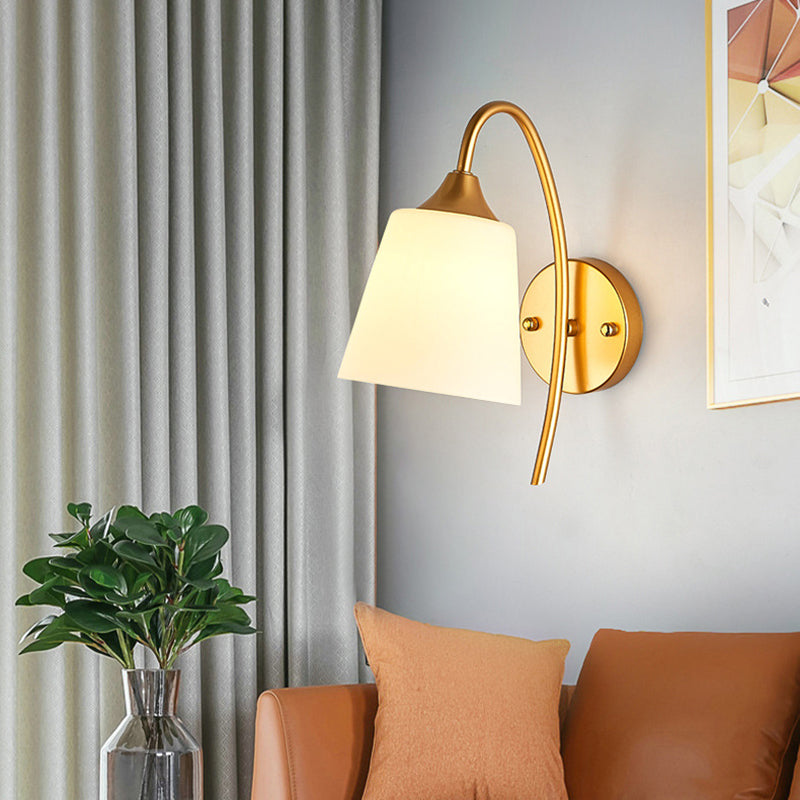 Gold Geometric Wall Lamp in Modern Creative Style Wrought Iron Wall Sconce with White Glass Shade