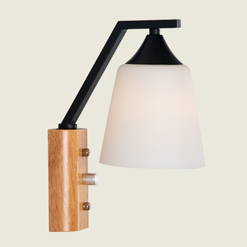 Modern Creative Dome Wall Lamp Wooden 1-Light Wall Sconce with White Glass Shade