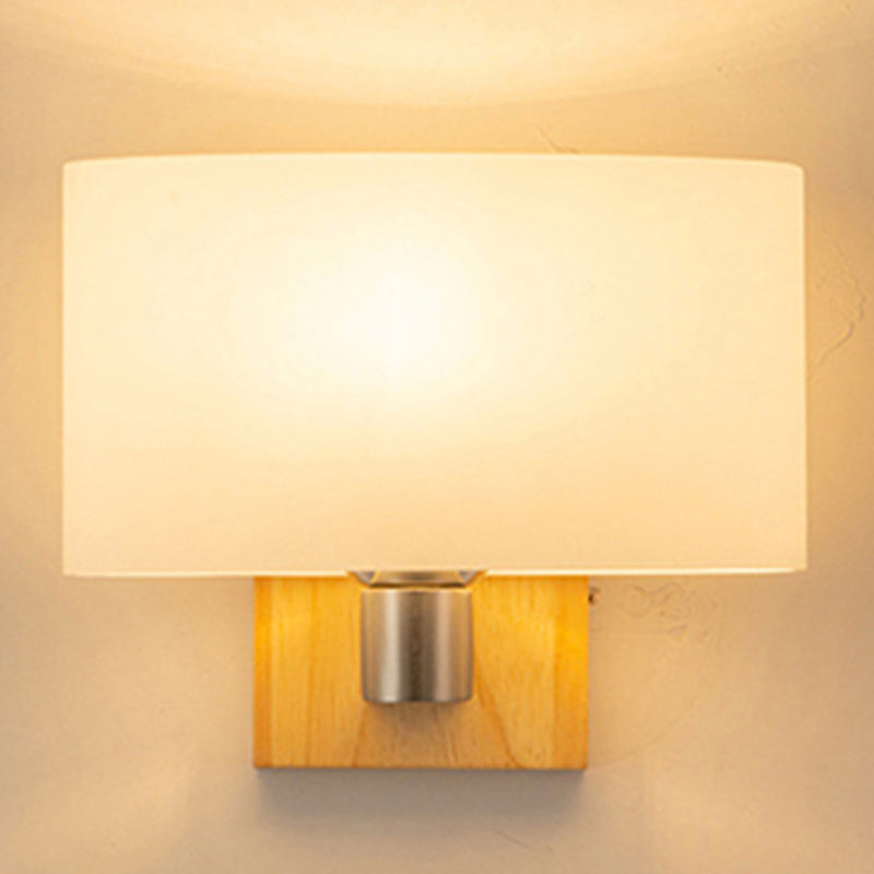 Lámpara de pared rectangular de madera en simplicidad moderna Luz de pared de hierro forjado con sombra de vidrio blanco