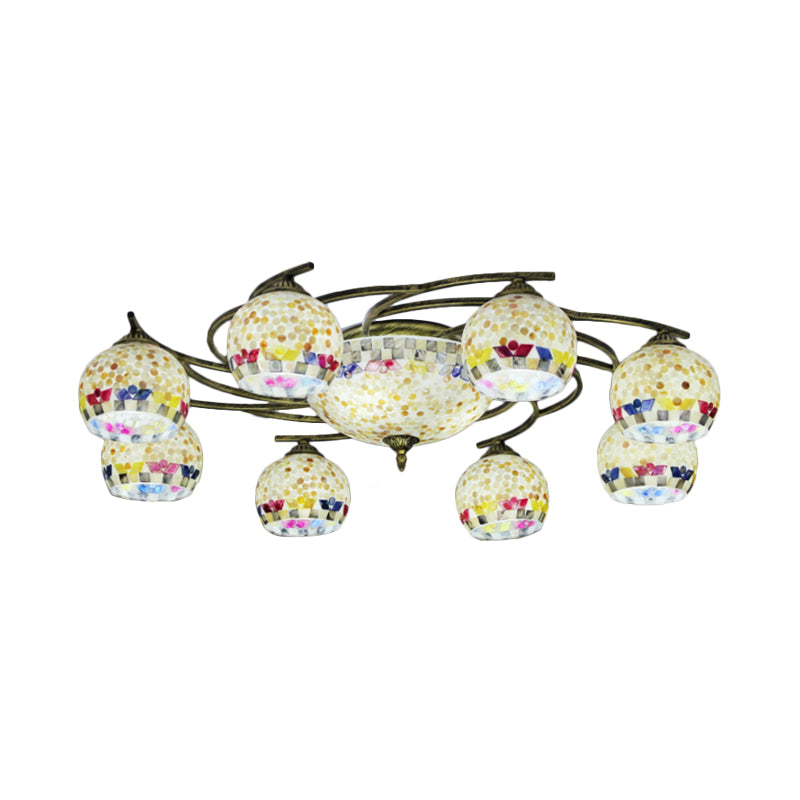 Shell Globe Semi Flush Ceiling Light Mediterranean 3/9/11 Lights White/Colorful Lighting Fixture for Living Room