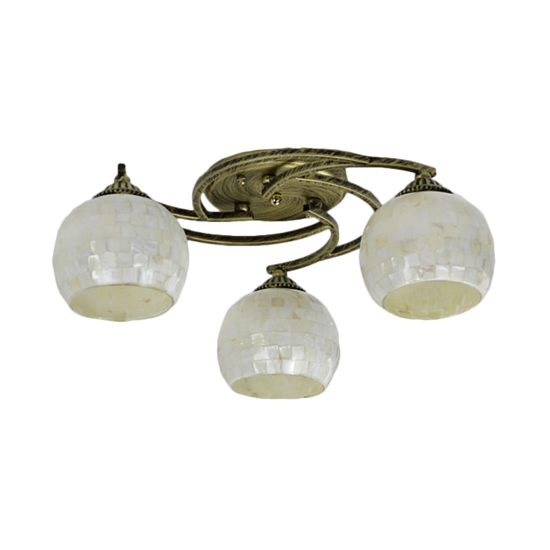 Shell Globe Semi Flush Ceiling Light Mediterranean 3/9/11 Lights White/Colorful Lighting Fixture for Living Room