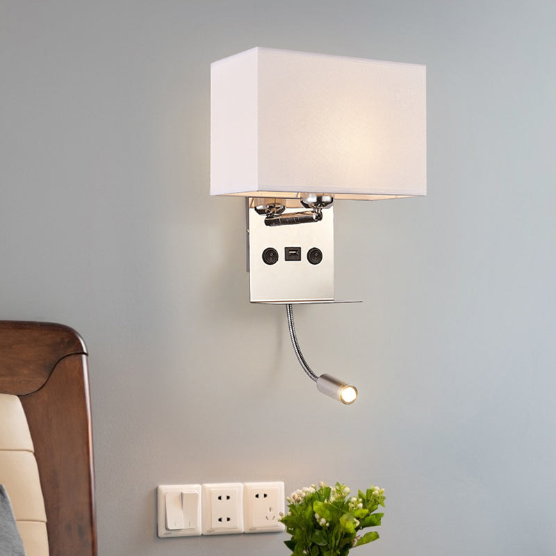 Modern Concise Reading Wall Lamp Stainless-Steel Rectangular Wall Sconce with Fabrics Shade