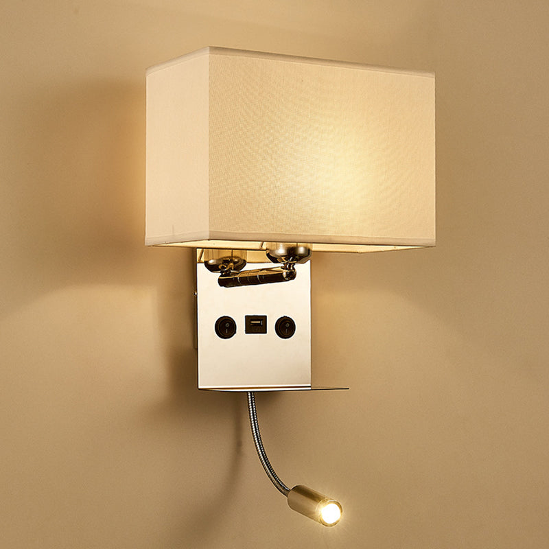 Lámpara de pared de lectura concisa moderna Splicet rectangular de acero inoxidable aplastante con telas sombra