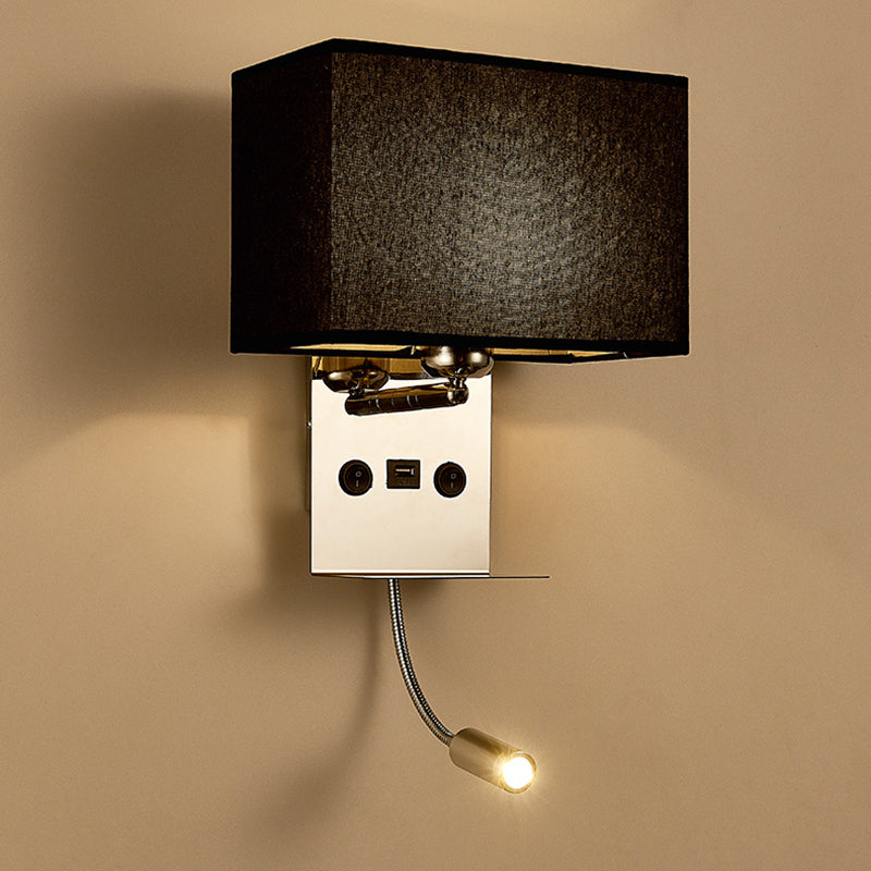 Lámpara de pared de lectura concisa moderna Splicet rectangular de acero inoxidable aplastante con telas sombra