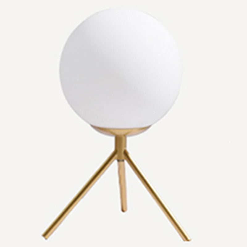 Opaline Glass Ball Night Lamp Nordic 1-Light Gold Table Light with Metal Rod Stand