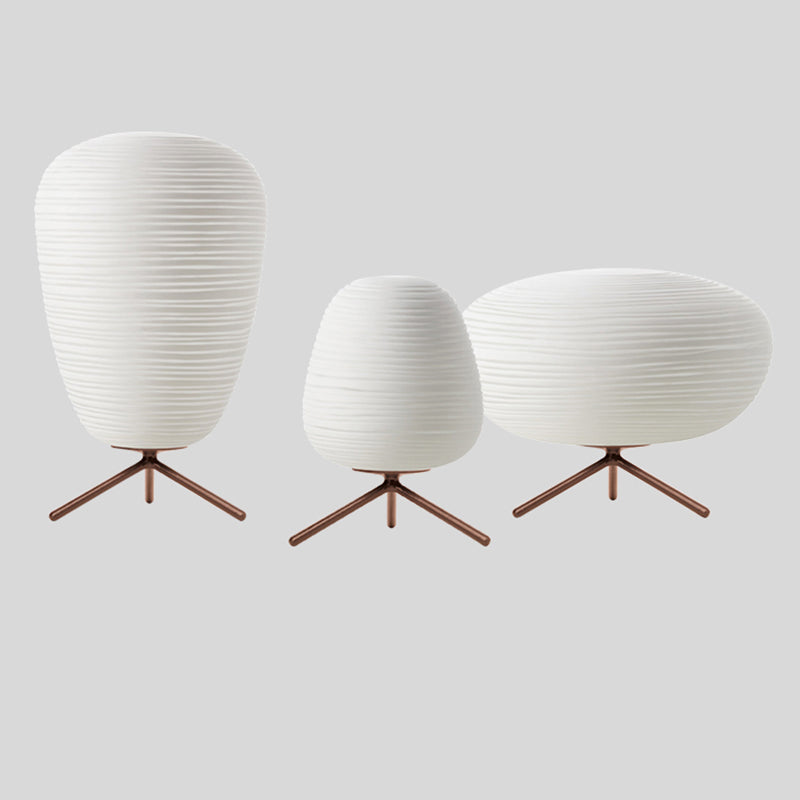 Cocoon Shaped Table Lamp Modern White Ribbed Glass 1-Light Bedroom Night Light with Tripod
