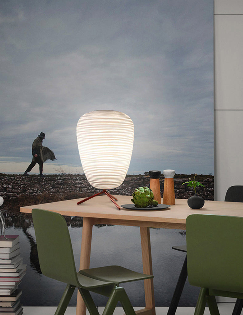 Cocoon Shaped Table Lamp Modern White Ribbed Glass 1-Light Bedroom Night Light with Tripod