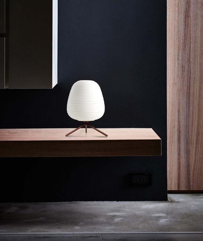 Cocoon Shaped Table Lamp Modern White Ribbed Glass 1-Light Bedroom Night Light with Tripod