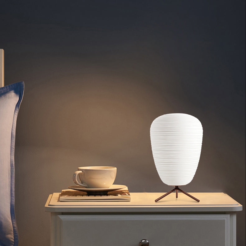 Cocoon Shaped Table Lamp Modern White Ribbed Glass 1-Light Bedroom Night Light with Tripod