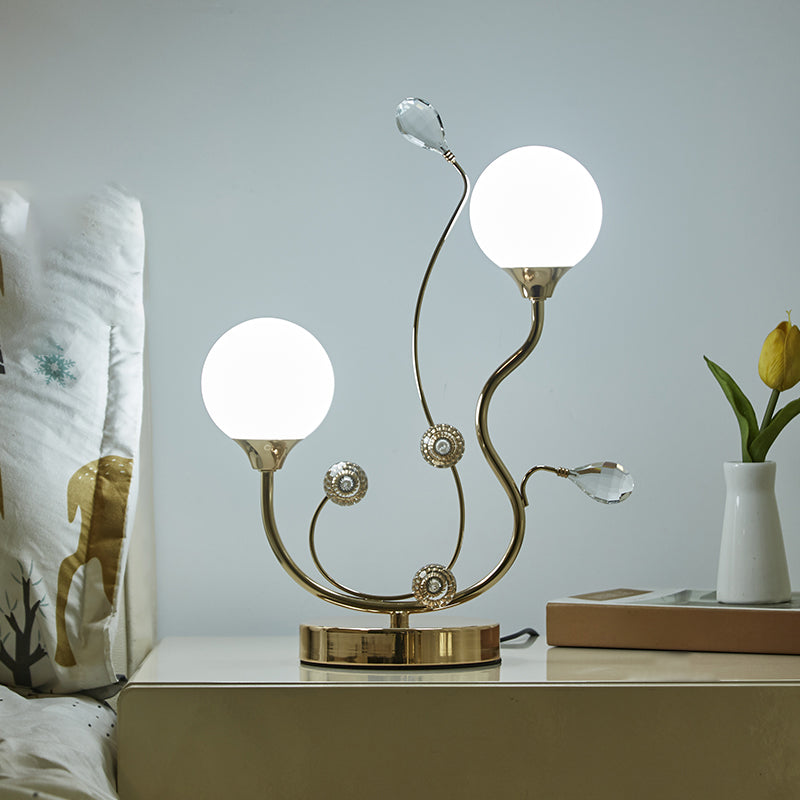 Satin Opal Glass Ball Table Lamp Contemporary Gold Finish Nightstand Light for Bedroom