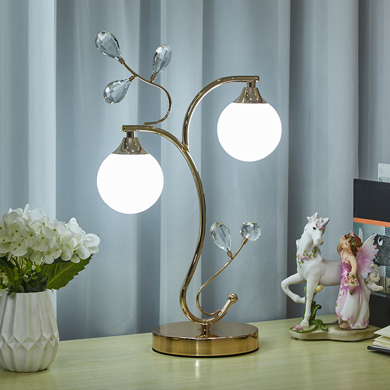 Satin Opal Glass Ball Table Lamp Contemporary Gold Finish Nightstand Light for Bedroom