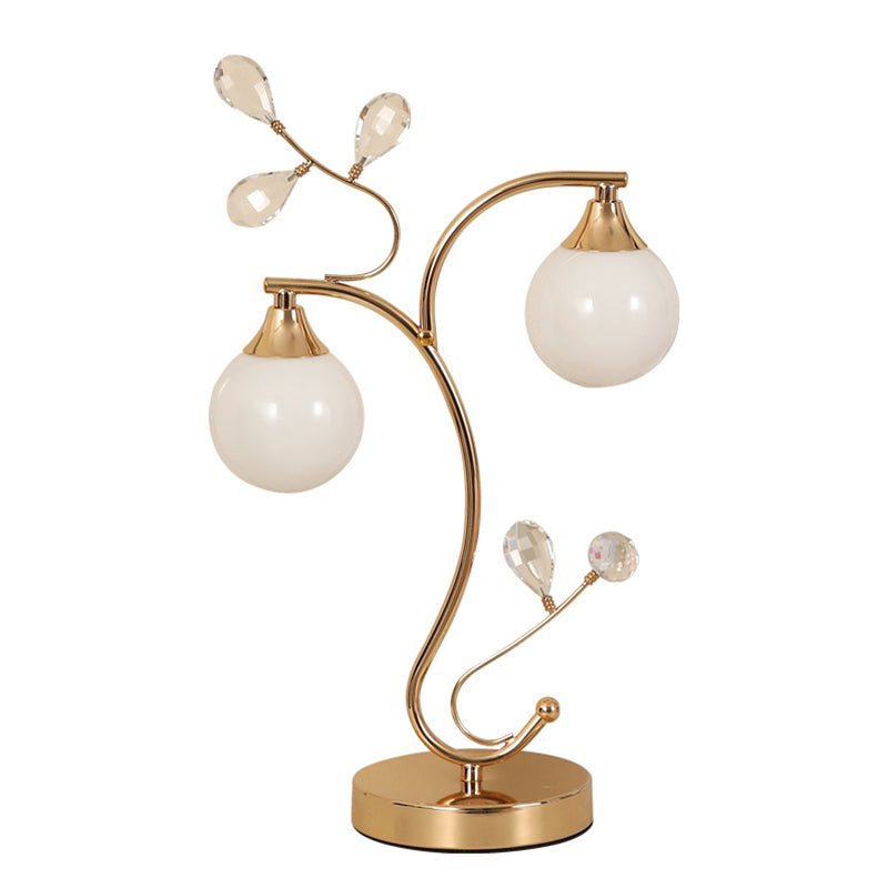 Satin Opal Glass Ball Table Lamp Contemporary Gold Finish Nightstand Light for Bedroom