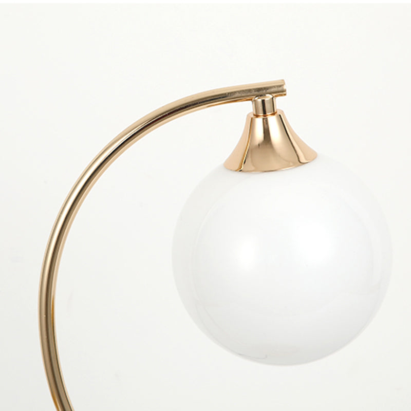 Satin Opal Glass Ball Table Lamp Contemporary Gold Finish Nightstand Light for Bedroom