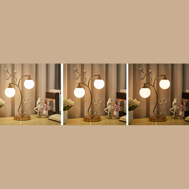 Satin Opal Glass Ball Table Lamp Contemporary Gold Finish Nightstand Light for Bedroom