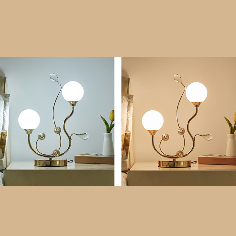 Satin Opal Glass Ball Table Lamp Contemporary Gold Finish Nightstand Light for Bedroom