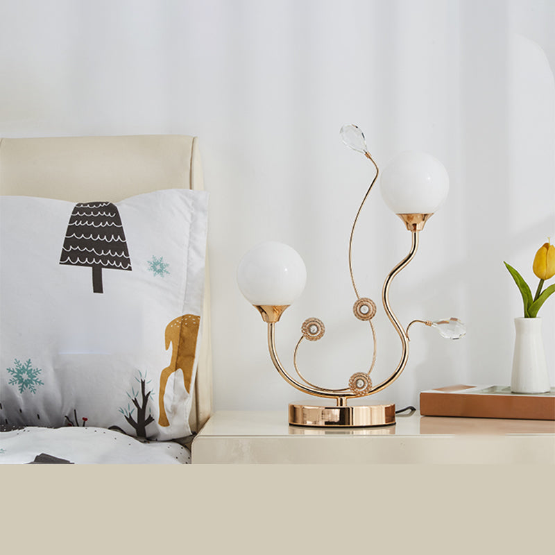 Satin Opal Glass Ball Table Lamp Contemporary Gold Finish Nightstand Light for Bedroom