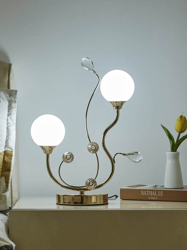 Satin Opal Glass Ball Table Lamp Contemporary Gold Finish Nightstand Light for Bedroom