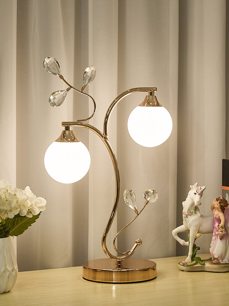 Satin Opal Glass Ball Table Lamp Contemporary Gold Finish Nightstand Light for Bedroom