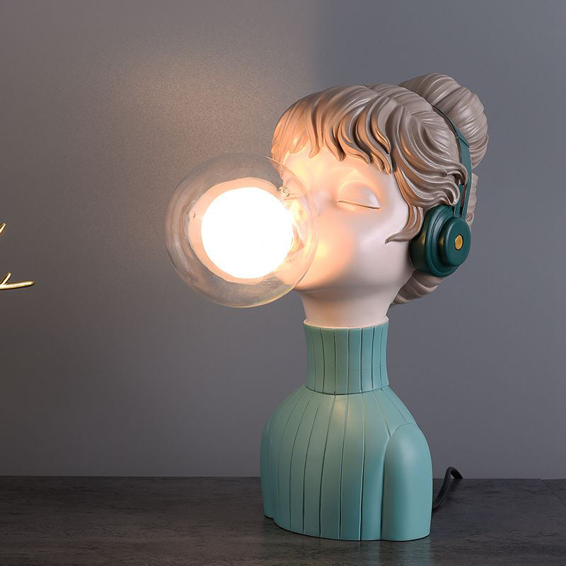 Resin Headphone Girl Tablette de chevet clair