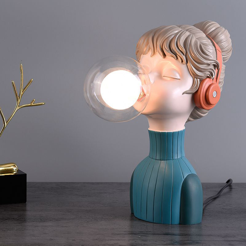 Resin Headphone Girl Tablette de chevet clair