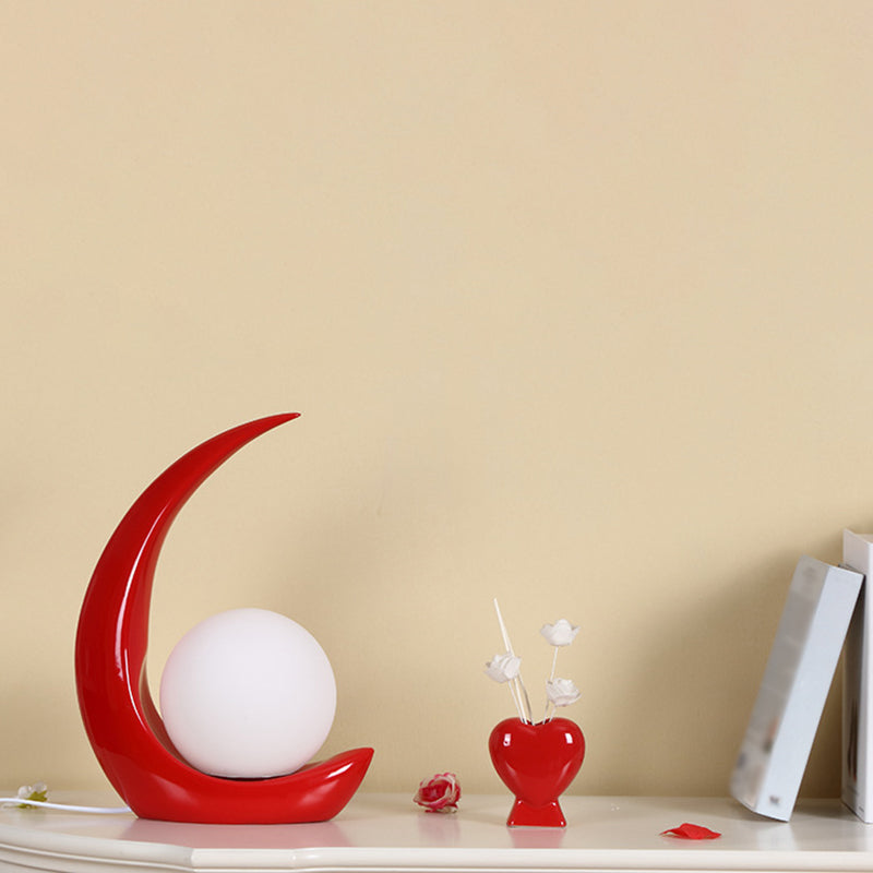 Crescent Resin Night Lamp Nordic 1 Bulb Table Light with Spherical Milky Glass Shade