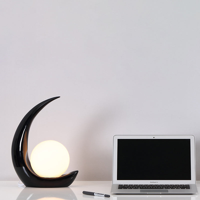 Crescent Resin Night Lamp Nordic 1 Bulb Table Light with Spherical Milky Glass Shade
